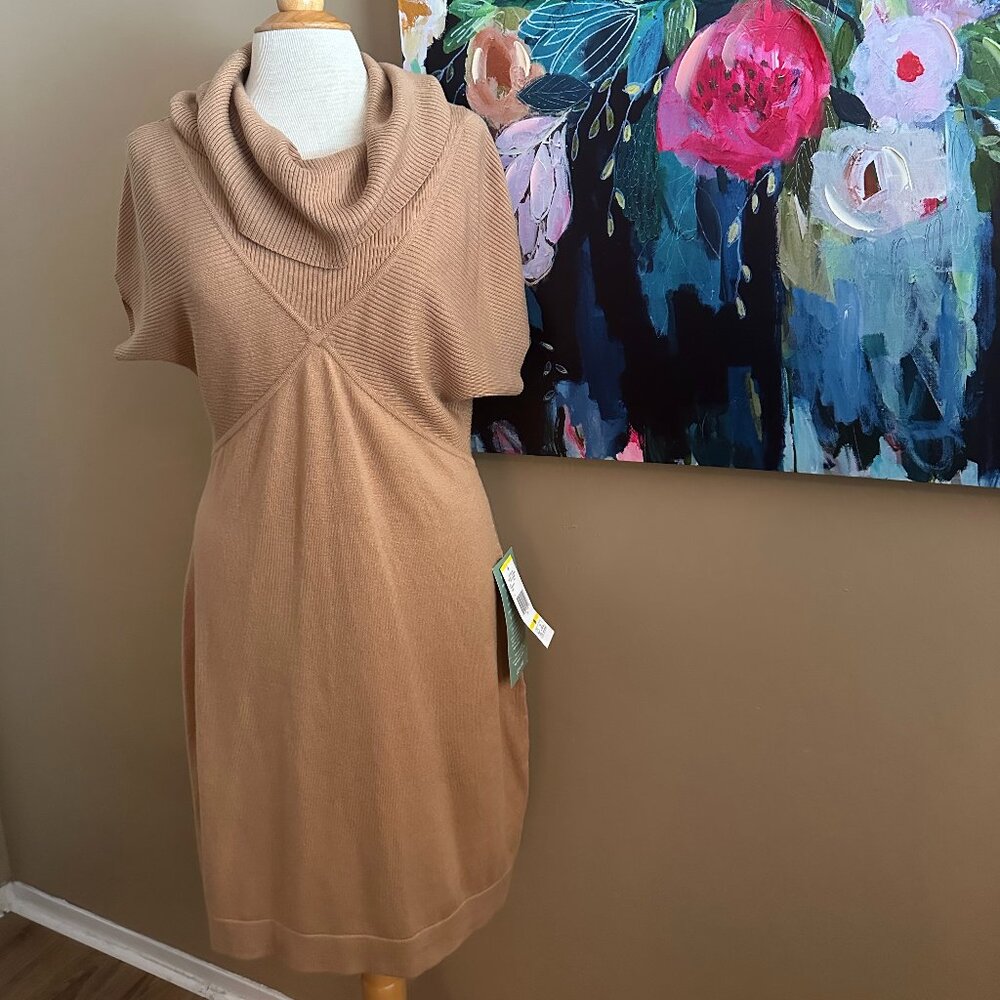 NWT Jones Wear Cozy Camel Cowl Neck Sweater Dress Women's Size Medium